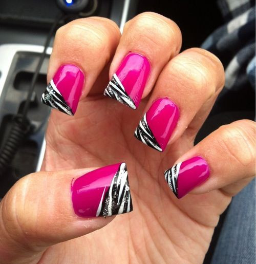 Pink Zebra Nail Designs
 Hot pink zebra print nails in 2019