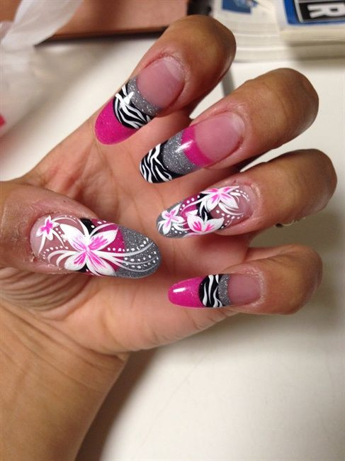 Pink Zebra Nail Designs
 Nail Art Gallery flowers pink and zebra nail design in 2019