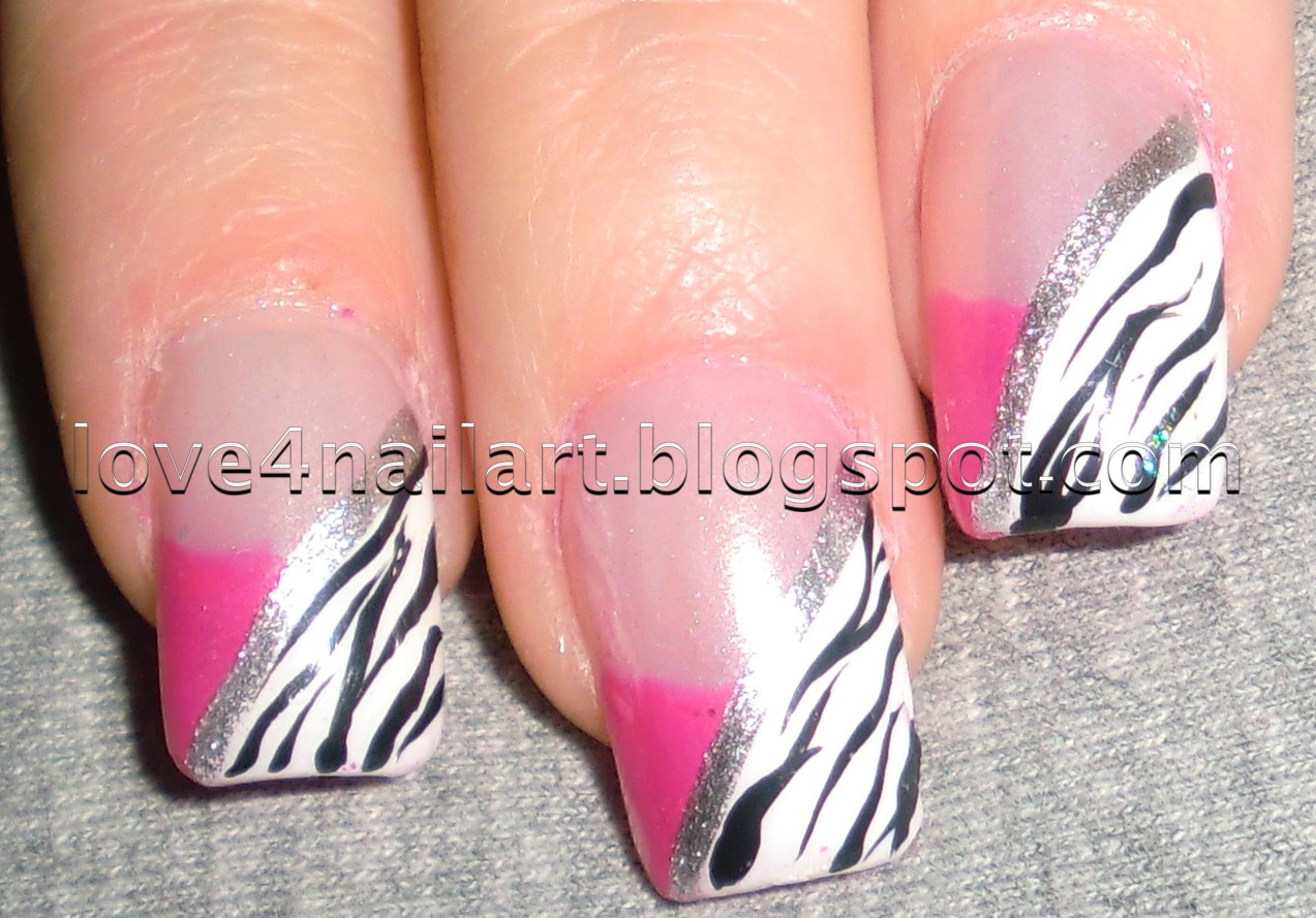 Pink Zebra Nail Designs
 Love4NailArt Hot Pink & Zebra Nails