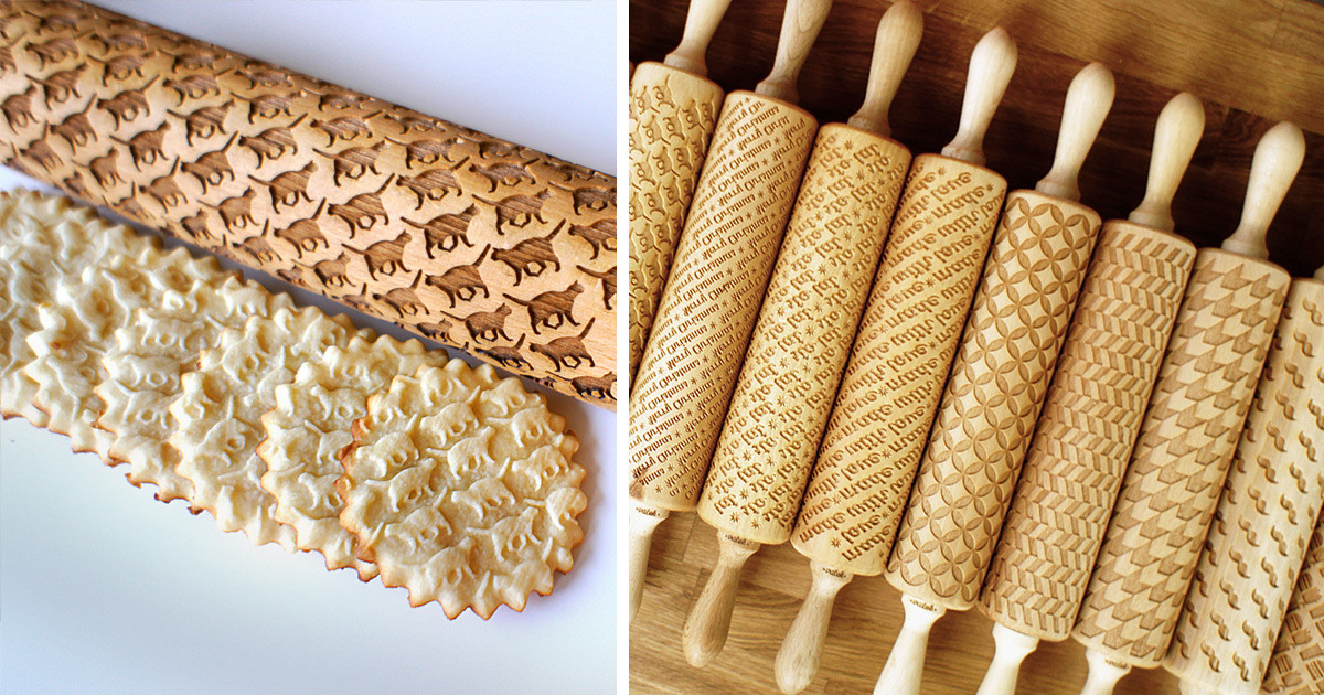 Pins Design
 Custom Engraved Rolling Pins Imprint Patterns into Cookie