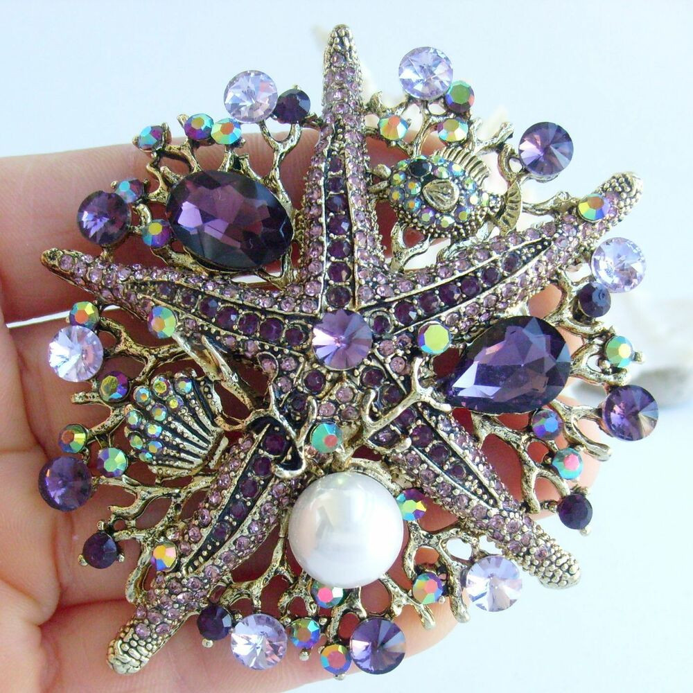 Pins Fashion
 Fashion Costume Jewelry Purple Rhinestone Crystal Starfish