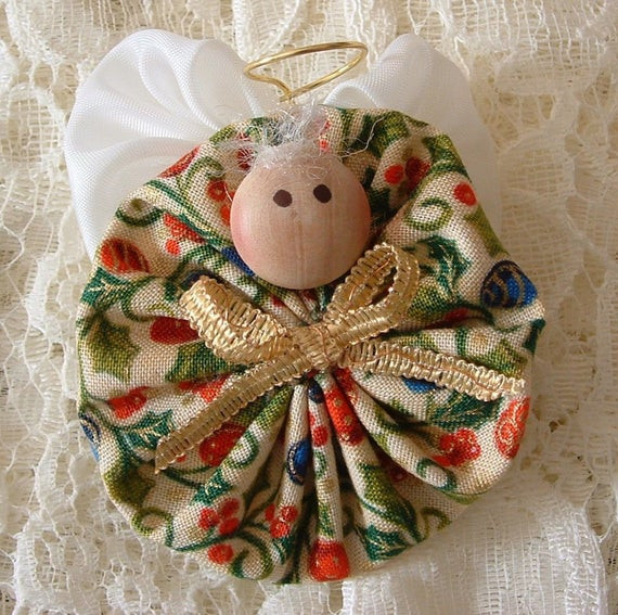 Pins Handmade
 Christmas Angel Pins Handmade Fabric Yoyo by HillbillyLaceEtc