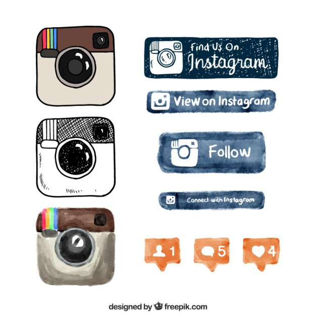Pins Instagram
 Hand drawn instagram logo and buttons Vector