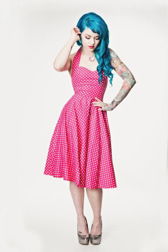 Pins Up Style
 Pink polka dot Rockabilly dress Pin up 50 s style by