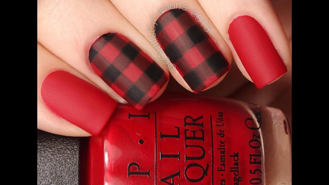 Plaid Nail Art Tutorial
 Buffalo Red and Black Plaid Nail Art Tutorial