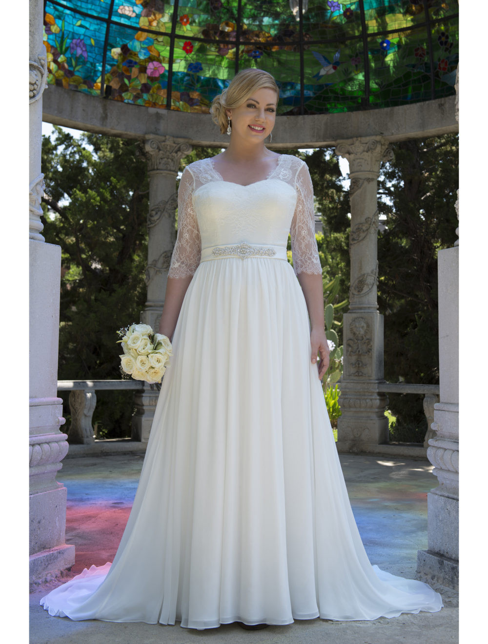 Plus Wedding Gowns
 Informal Lace Chiffon Modest Plus Size Wedding Dresses