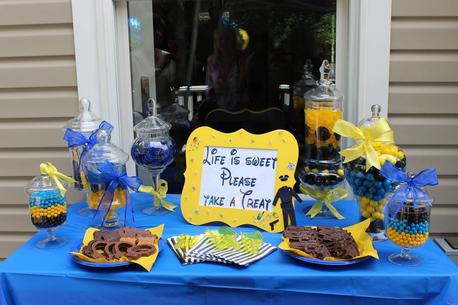 Police Officer Retirement Party Ideas
 Police party candy buffet Candy bar Black blue and yellow