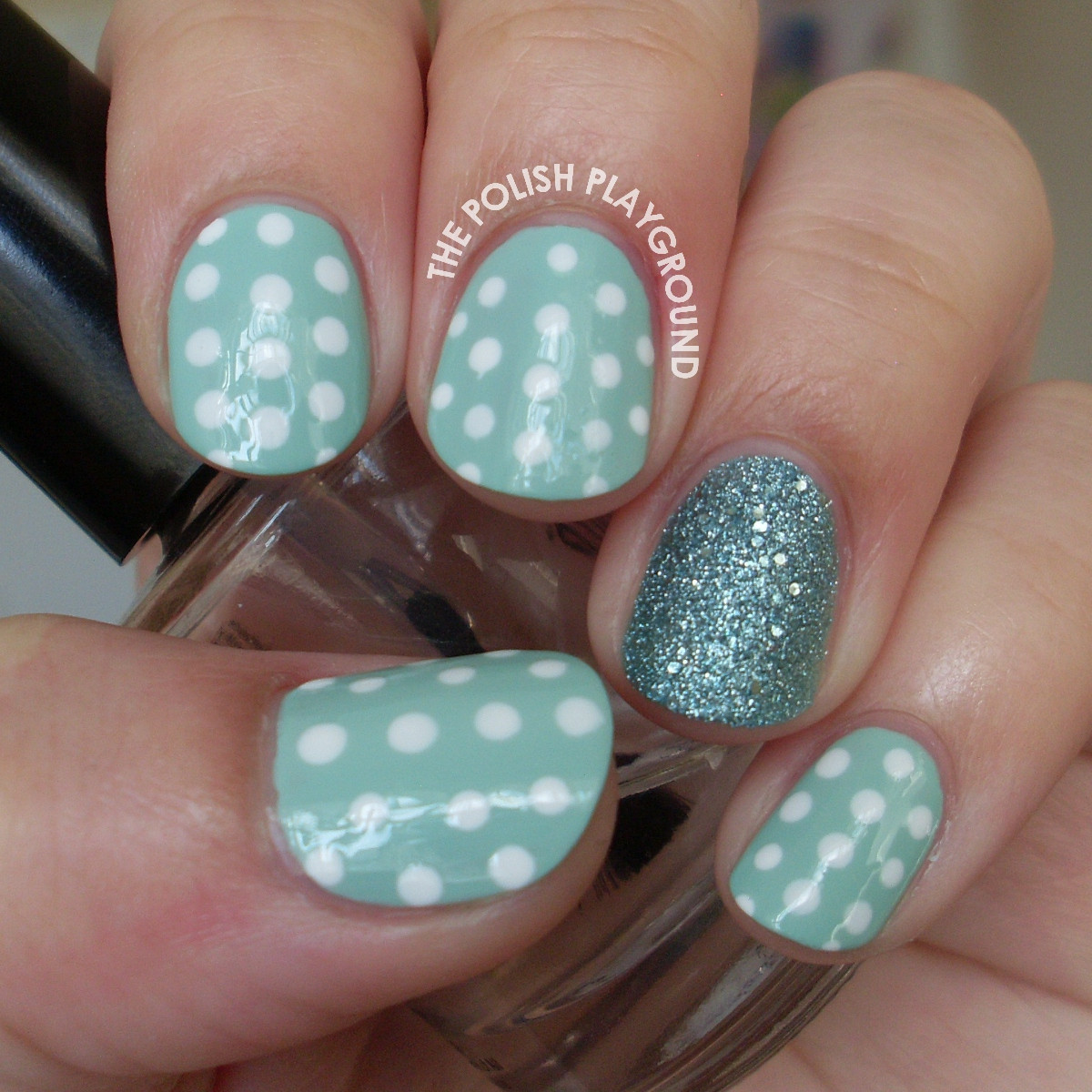 Polka Dot Nail Art
 The Polish Playground Mint and White Polka Dots