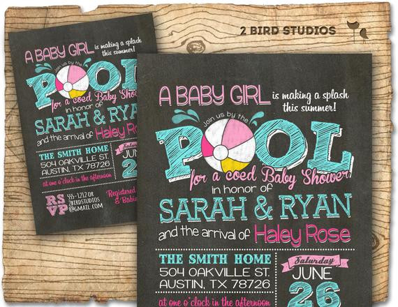 Pool Party Baby Shower Invitations
 Pool party baby shower invitation summer baby shower coed