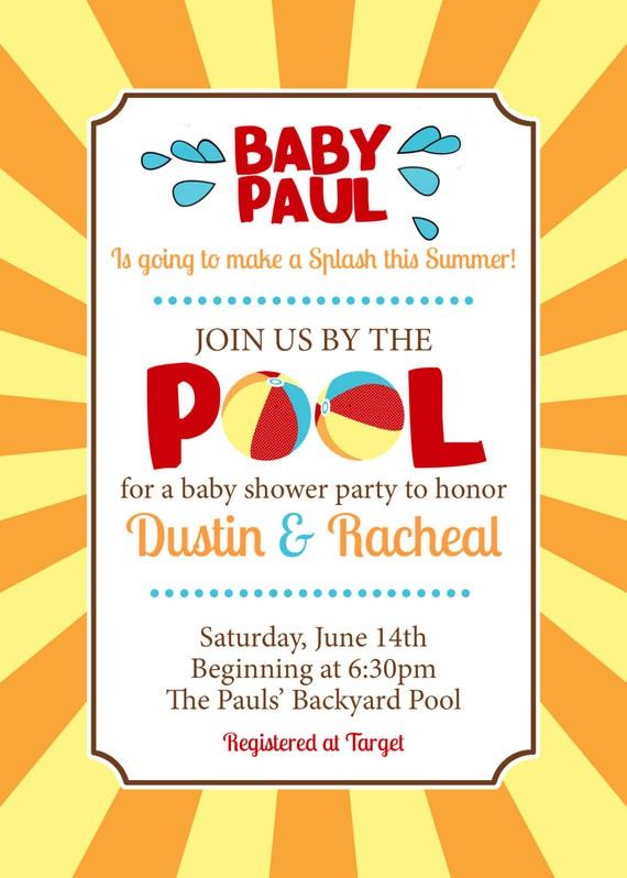 Pool Party Baby Shower Invitations
 Items similar to Pool Party Baby Shower Invitation on Etsy