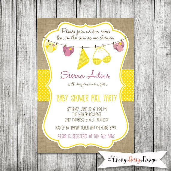 Pool Party Baby Shower Invitations
 Pool Party Diapers Baby Shower Baby Shower by