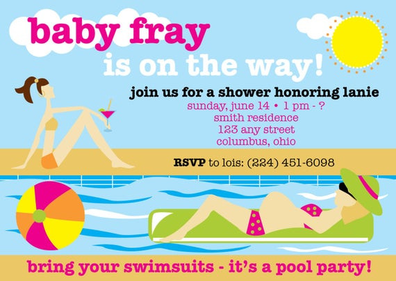 Pool Party Baby Shower Invitations
 Pool party themed & summertime 4x6 baby shower invitation