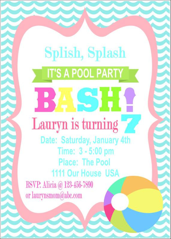 Pool Party Baby Shower Invitations
 POOL PARTY Birthday Party or Baby Shower by LolosBoutique