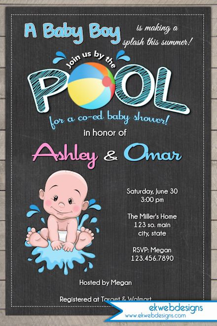 Pool Party Baby Shower Invitations
 Pool Party Boy Baby Shower Invitation