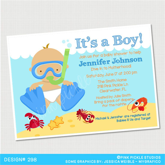 Pool Party Baby Shower Invitations
 Baby Diver Shower Personalized Party Invitation