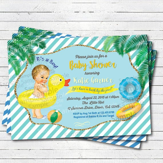 Pool Party Baby Shower Invitations
 Pool party baby shower invitation Summer tropical pool party