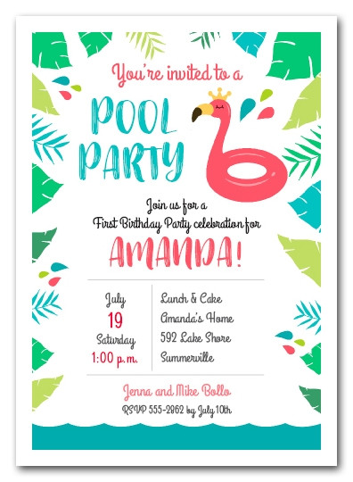 Pool Party Invitations Ideas
 Pink Flamingo Pool Float Party Invitations