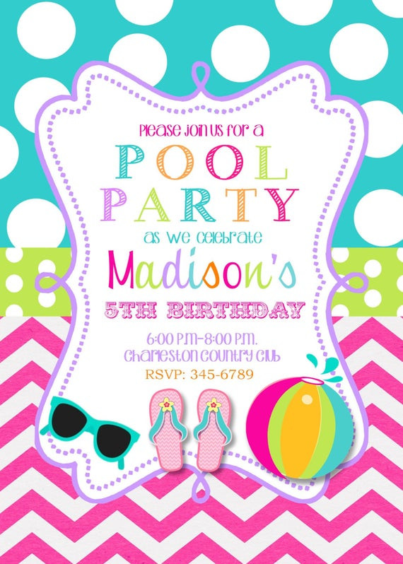 Pool Party Invitations Ideas
 Pool Party Birthday Party invitations printable or digital