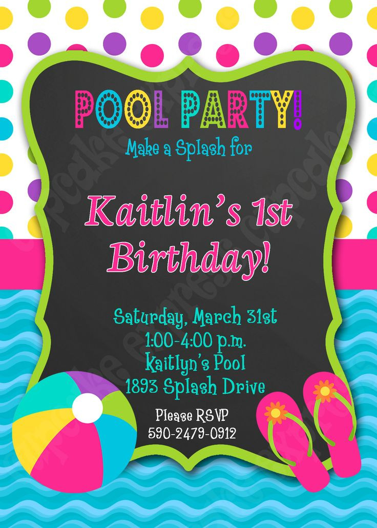 Pool Party Invitations Ideas
 Pool Party Invitation Girls Birthday Party PRINTABLE 5x7