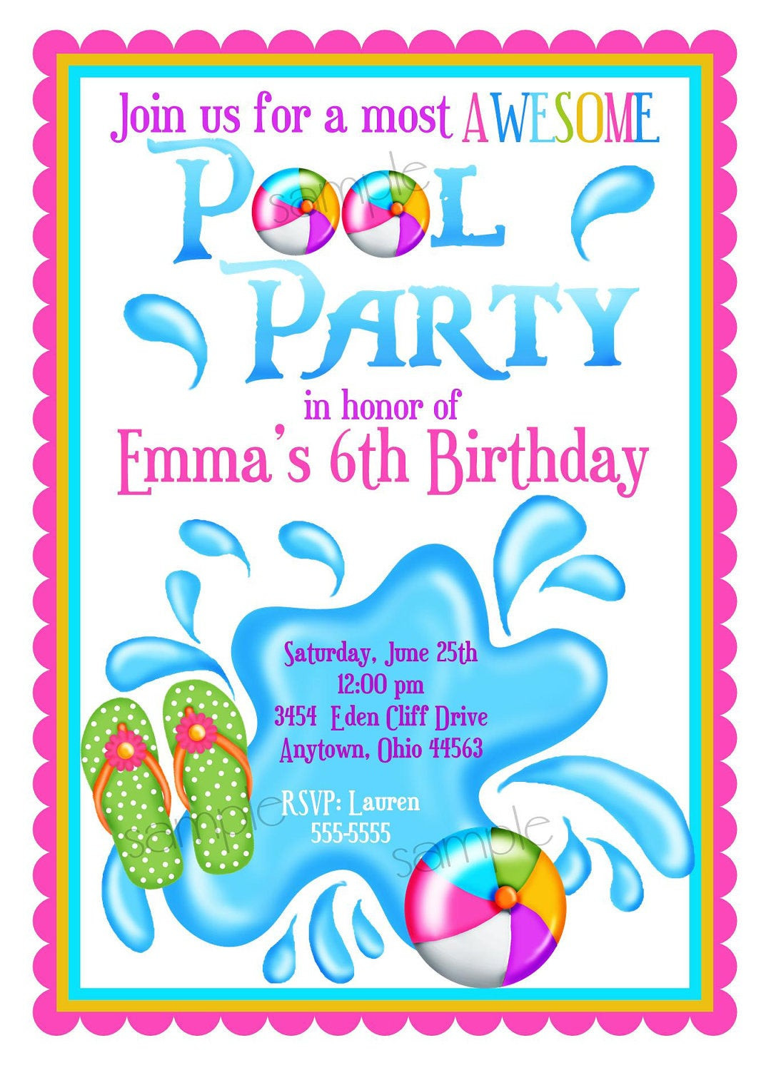 Pool Party Invitations Ideas
 Pool Party Invitations Personalized Invitations Girl