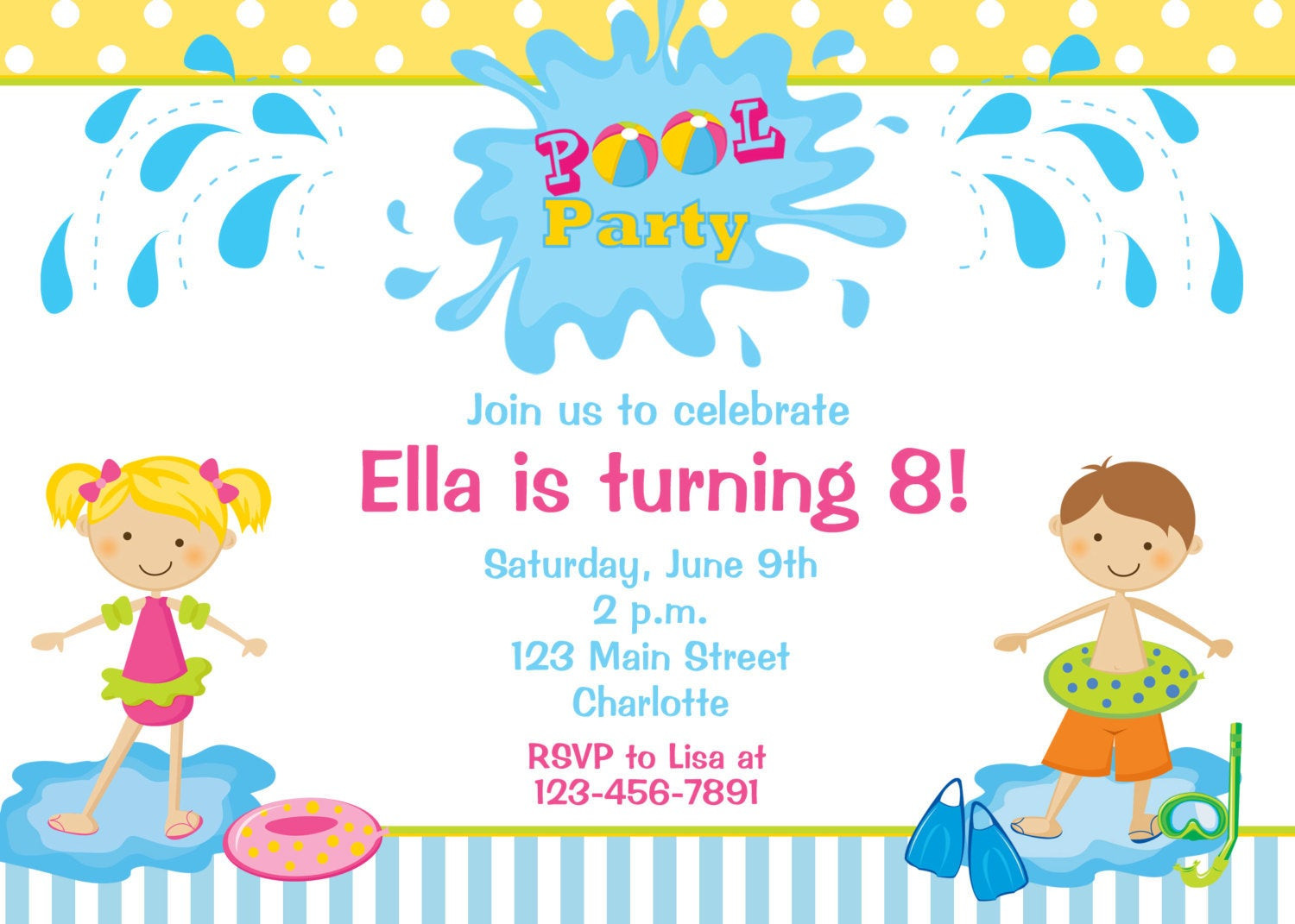 Pool Party Invitations Ideas
 Pool party birthday invitation pool party by TheButterflyPress