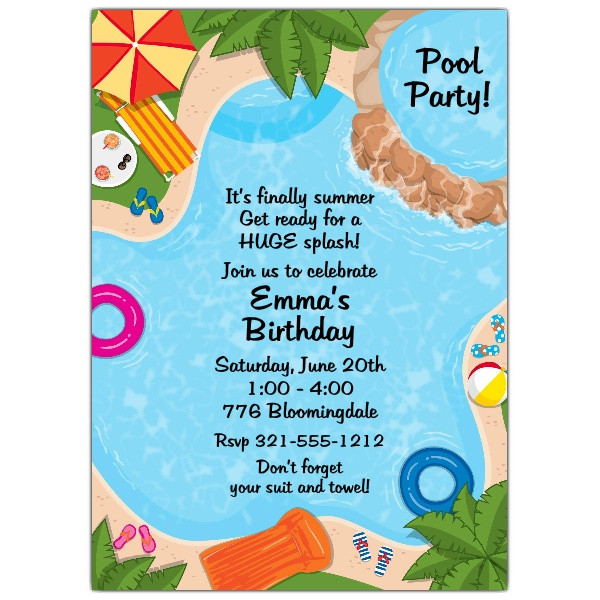 Pool Party Invitations Ideas
 Backyard Pool Party Invitations