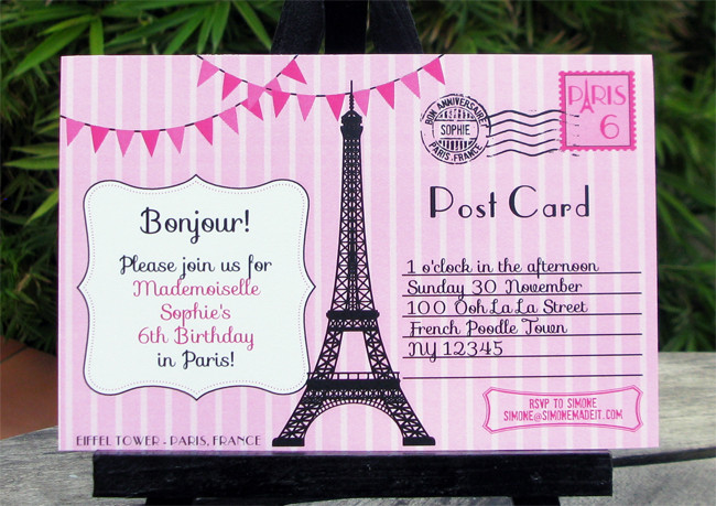 Postcard Birthday Invitations
 Birthday Party in Paris Invitations & Printable Collection