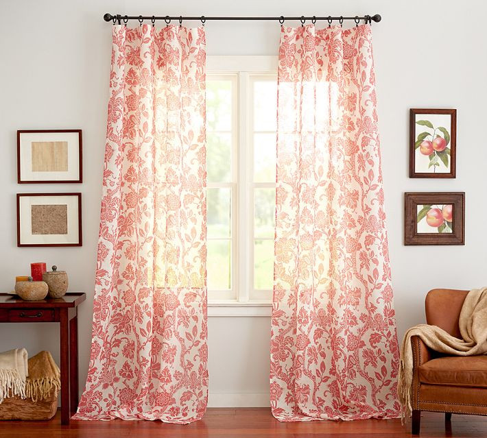 Pottery Barn Kitchen Curtain
 Pottery Barn Set 2 Robyn Drapes Palampore Sheer 108" Coral