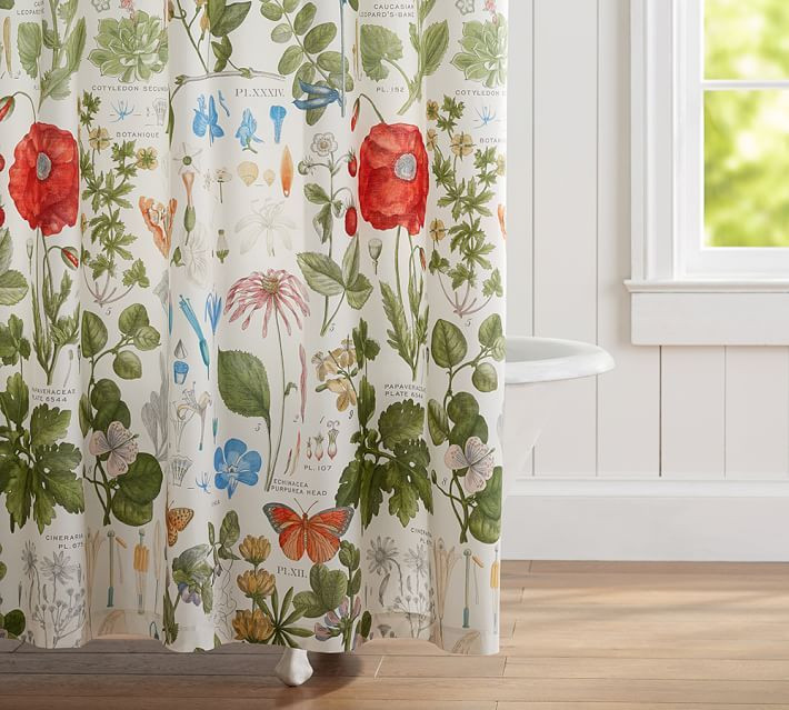 Pottery Barn Kitchen Curtain
 Poppy Botanical Print Shower Curtain