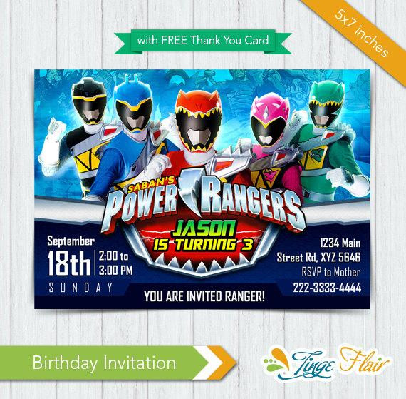 Power Ranger Birthday Invitations
 Power Rangers invitation Power Rangers Dino Charge by
