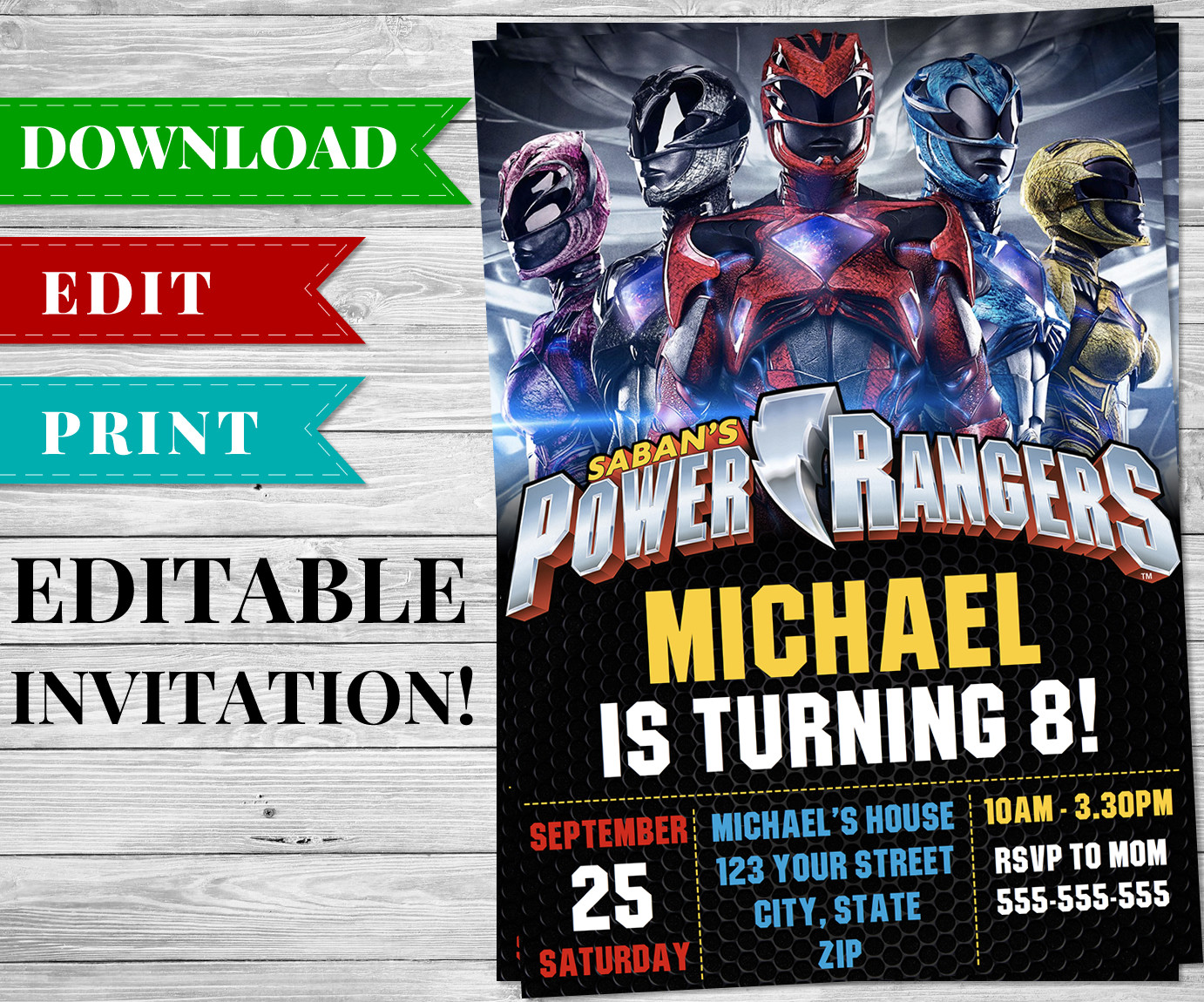 Power Ranger Birthday Invitations
 Printable Power Rangers Invitation PDF Printable