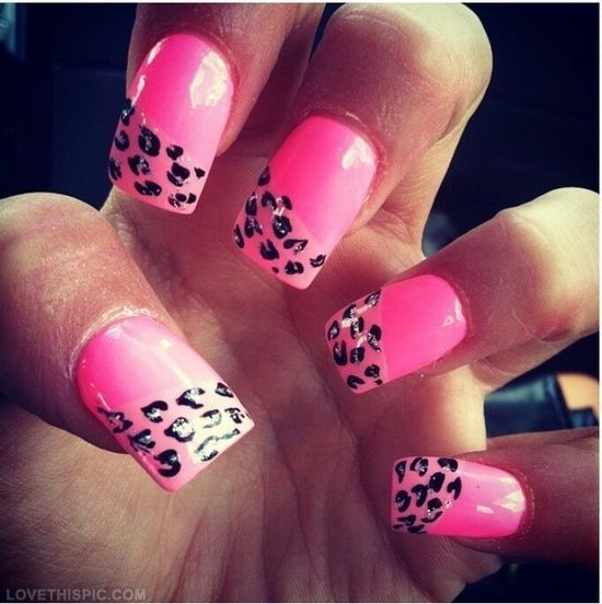 Pretty Girl Nails
 Pink half leopard nails girly cute nails girl nail polish