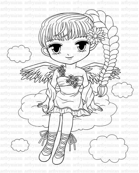Pretty Girls Coloring Pages
 Digi Stamp Pretty Girl Angel Coloring page Big eyed girl