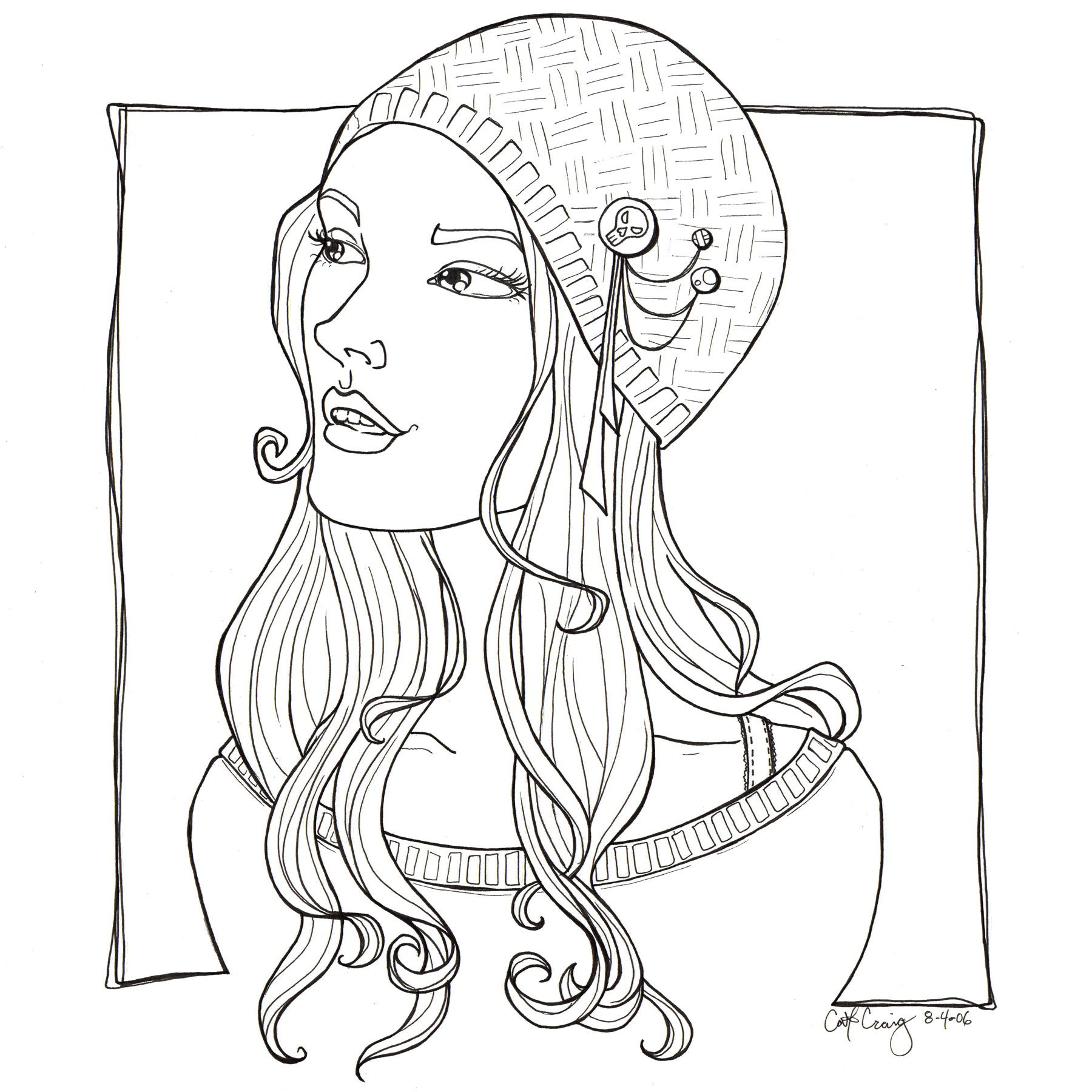 Pretty Girls Coloring Pages
 Pretty girl funky hat lineart by catzilla on deviantART