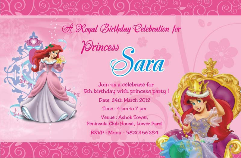 Princess Birthday Cards
 Birthday Party Invitation Card Invite Personalised Return