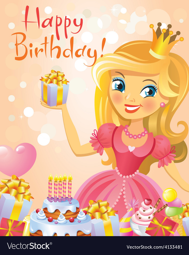 Princess Birthday Cards
 Happy Birthday Princess greeting card Royalty Free Vector