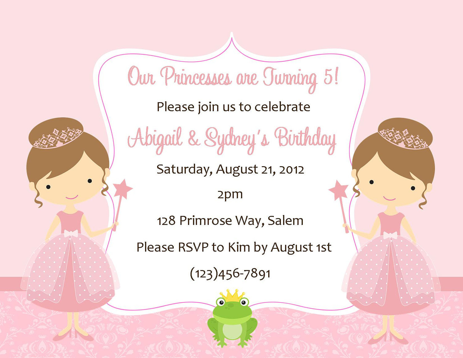 Princess Birthday Invitations
 Twin Princess s Birthday Invitation Digital File