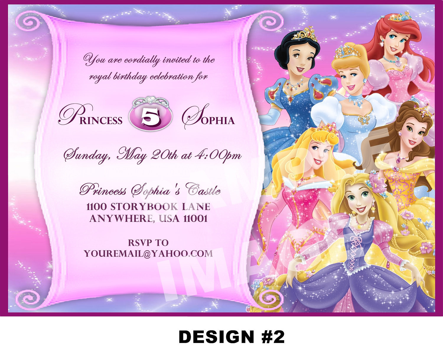 Princess Birthday Invitations
 Disney Princess Birthday Invitation Rapunzel Tangled Belle