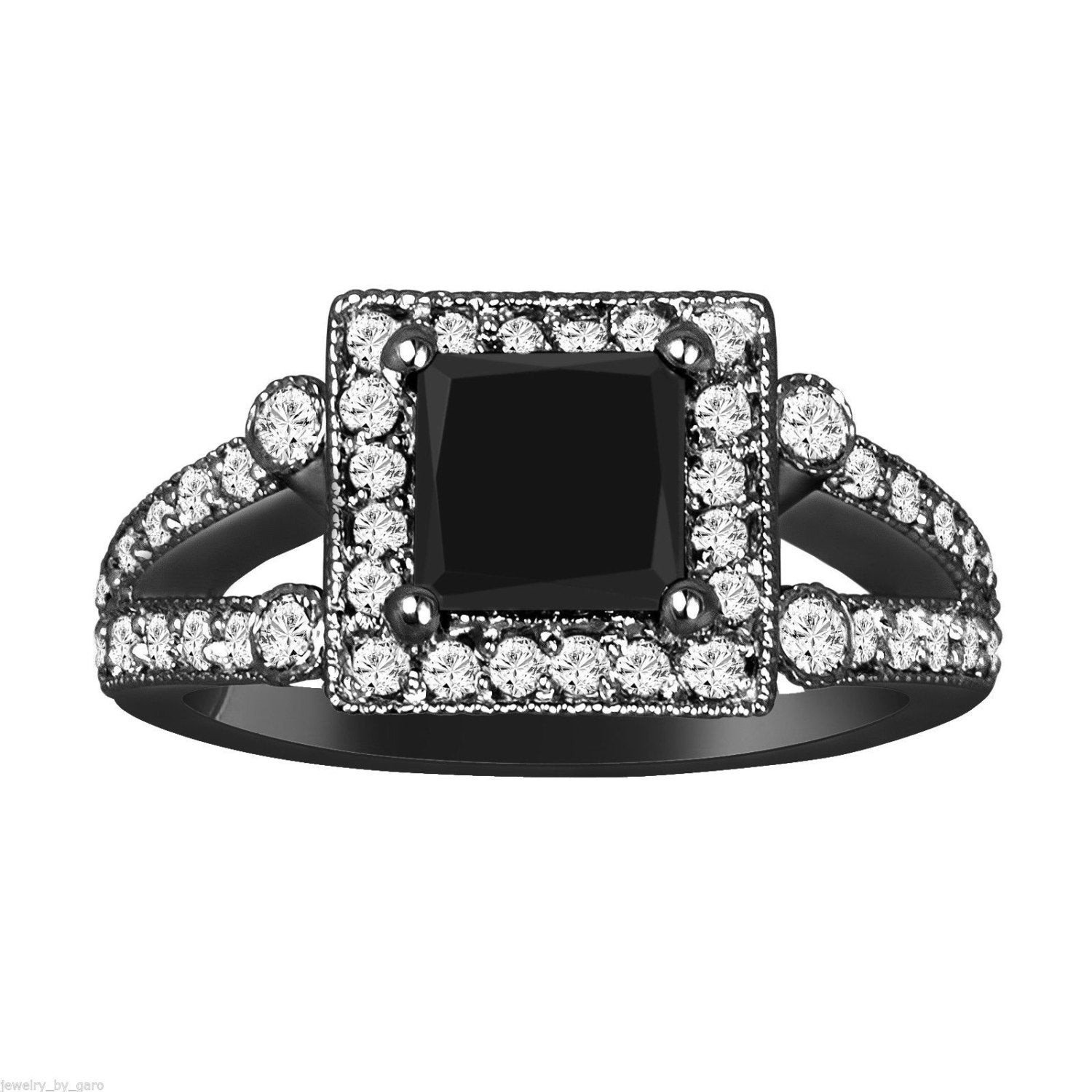 Princess Cut Black Diamond Engagement Rings
 Princess Cut Black Diamond Engagement Ring 1 82 Carat Vintage