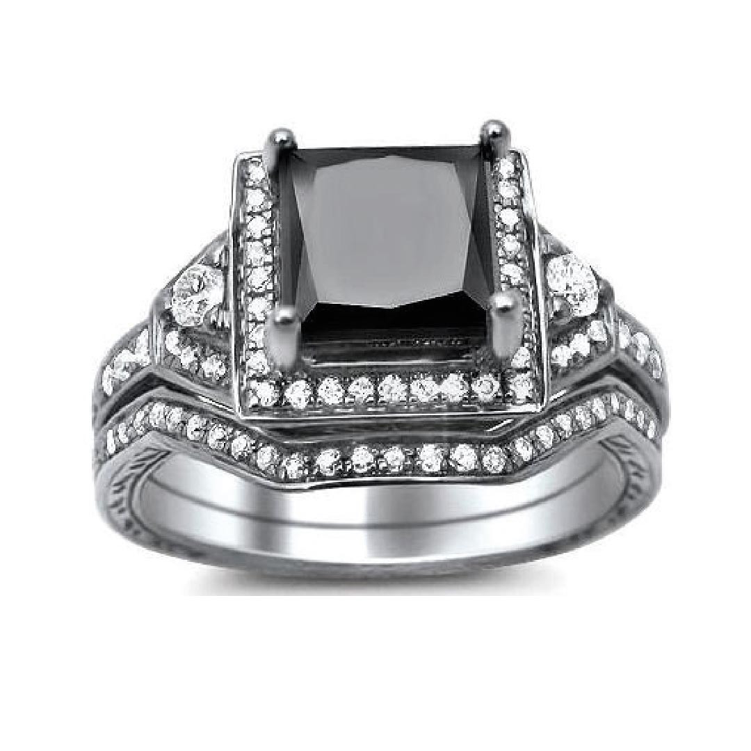 Princess Cut Black Diamond Engagement Rings
 1 90ct Princess Cut Black Diamond Engagement Ring Bridal