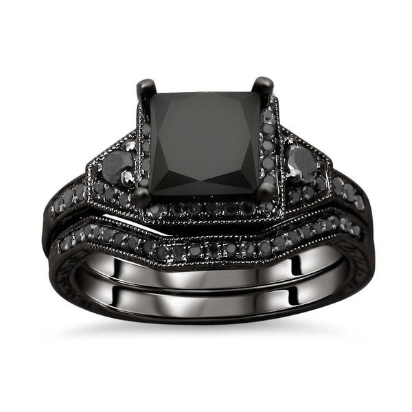 Princess Cut Black Diamond Engagement Rings
 Noori 14k Black Gold 2ct TDW Certified Black Princess cut