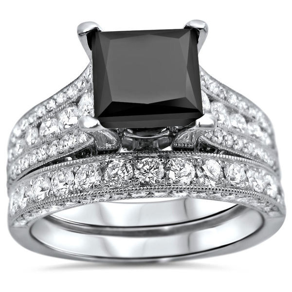 Princess Cut Black Diamond Engagement Rings
 18k White Gold 4 1 2ct UGL certified Black Princess cut