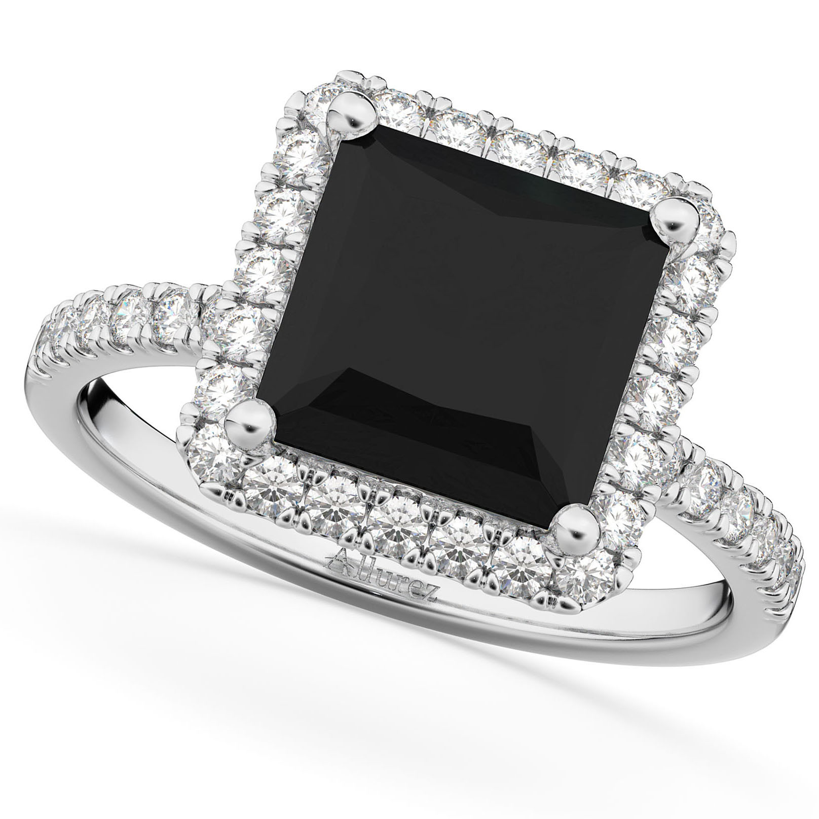Princess Cut Black Diamond Engagement Rings
 Princess Cut Halo Black Diamond Engagement Ring 14K White