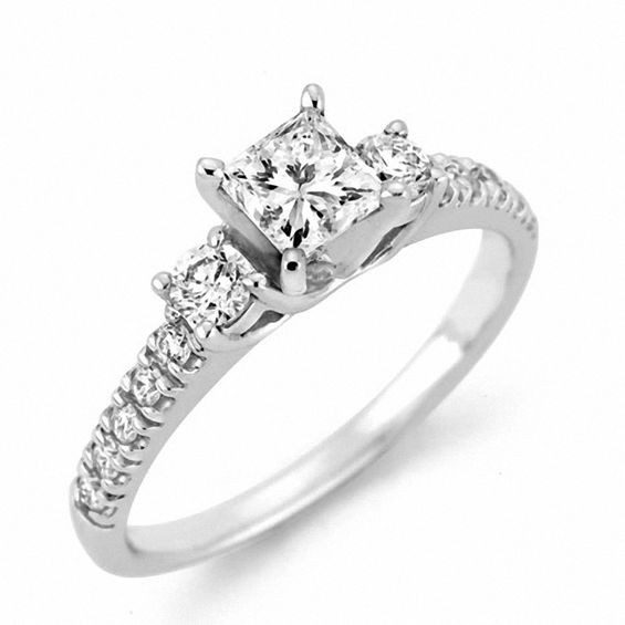 Princess Cut Engagement Rings Zales
 1 1 2 CT T W Certified Princess Cut Diamond Three Stone