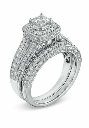 Princess Cut Engagement Rings Zales
 Zales 1 1 4 CT T W Princess Cut Diamond Frame Bridal Set