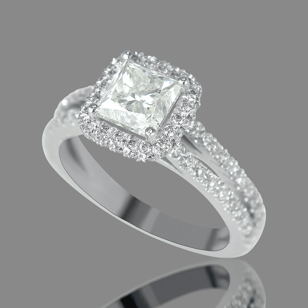Princess Cut Halo Diamond Engagement Rings
 1 CT Halo Diamond Engagement Ring Princess Cut H VS 14K