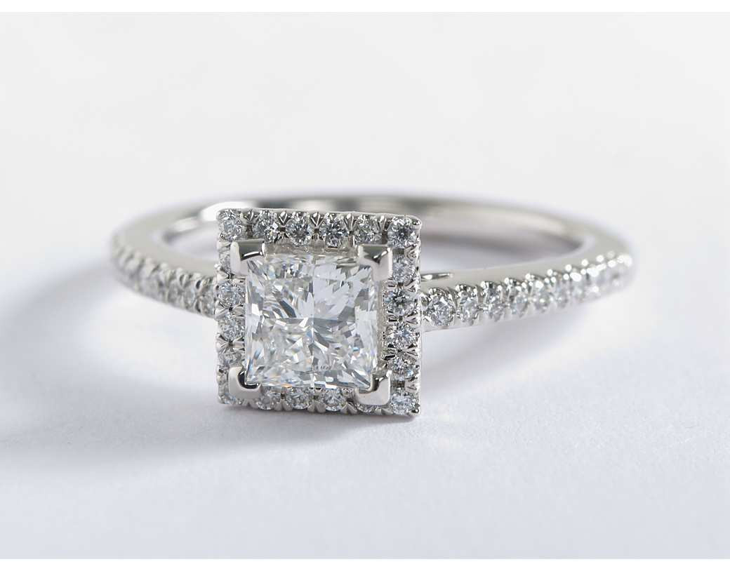 Princess Cut Halo Diamond Engagement Rings
 Princess Cut Halo Diamond Engagement Ring in 14K White