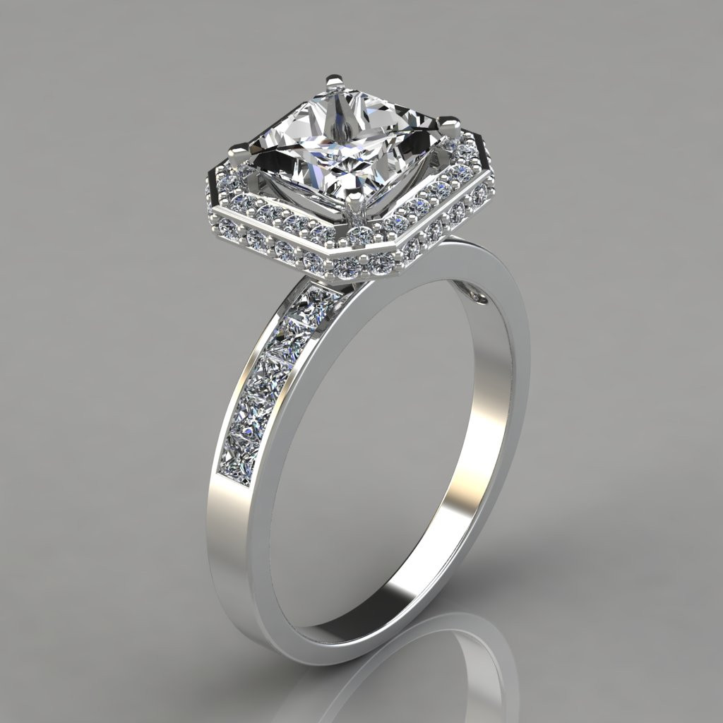 Princess Cut With Halo Engagement Rings
 Halo Style Princess Cut Channel Set Engagement Ring