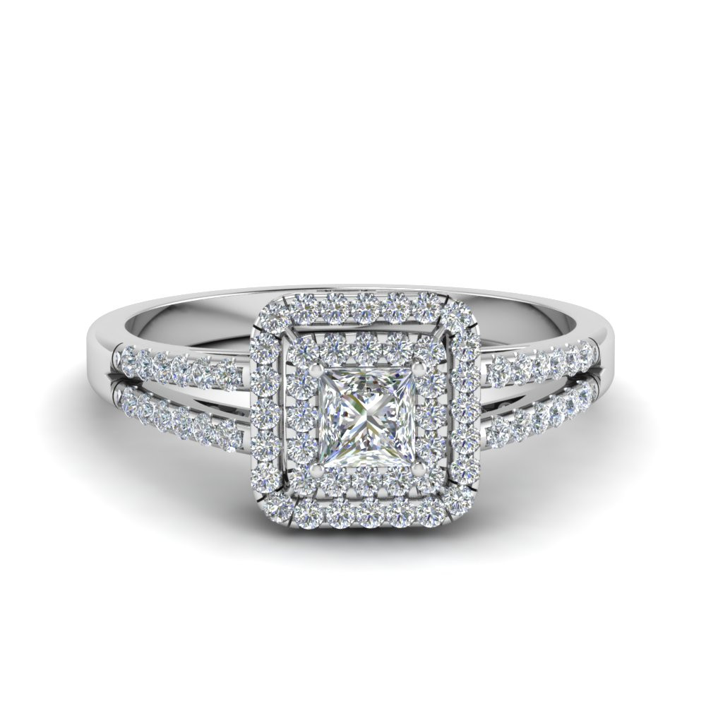 Princess Cut With Halo Engagement Rings
 Princess Cut French Pave Double Halo Diamond Engagement