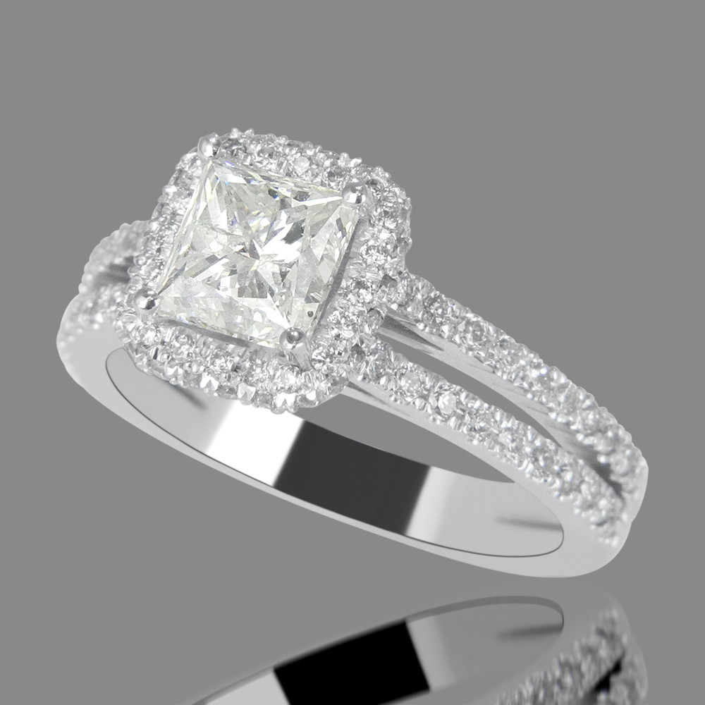 Princess Cut With Halo Engagement Rings
 1 CT Halo Diamond Engagement Ring Princess Cut H VS 14K